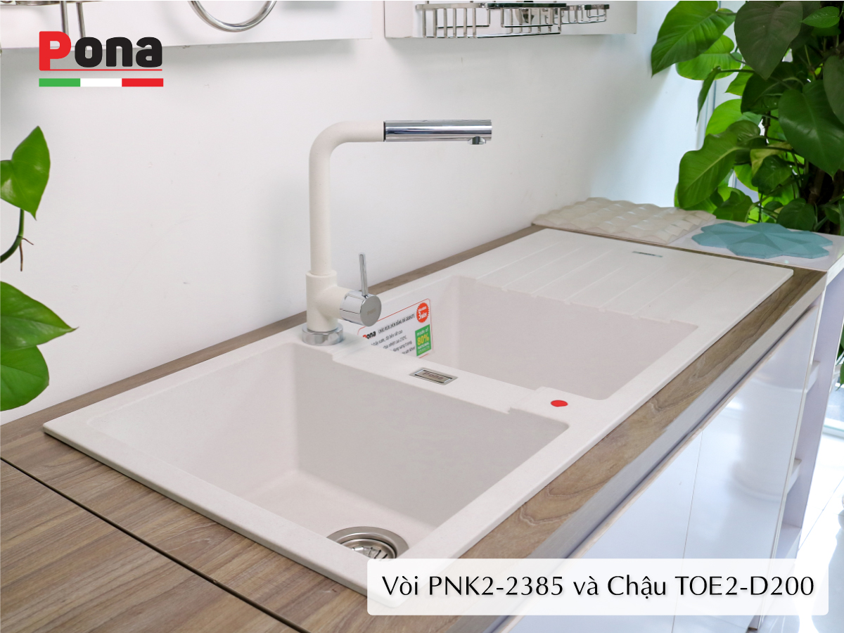 vòi rửa chén nóng lạnh có thể rút ra mạ đạ granite PNK2-2385