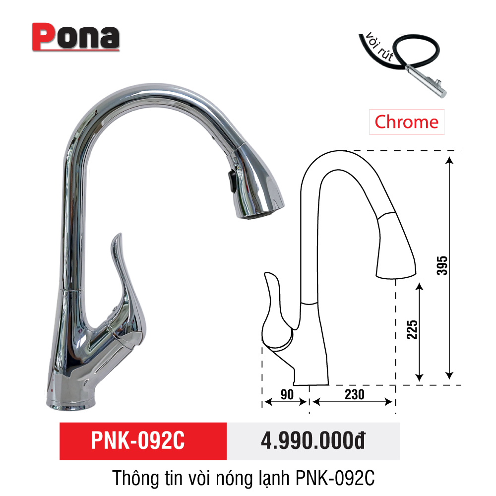 vòi rửa chén nóng lạnh có thể rút PONA PNK-092C