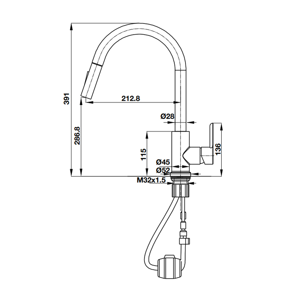 Kích thước Vòi rửa bát Hafele HT21-CH1P287 577.55.230