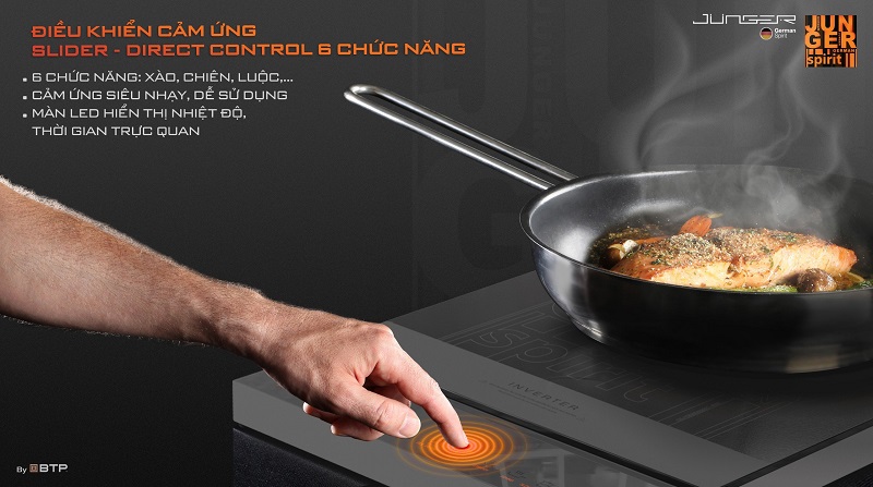 Bếp từ đơn Junger CEJ-105-I với thiết kế hiện đại chuẩn Đức, bảng điều khiển cảm ứng dạng trượt dễ dàng sử dụng.