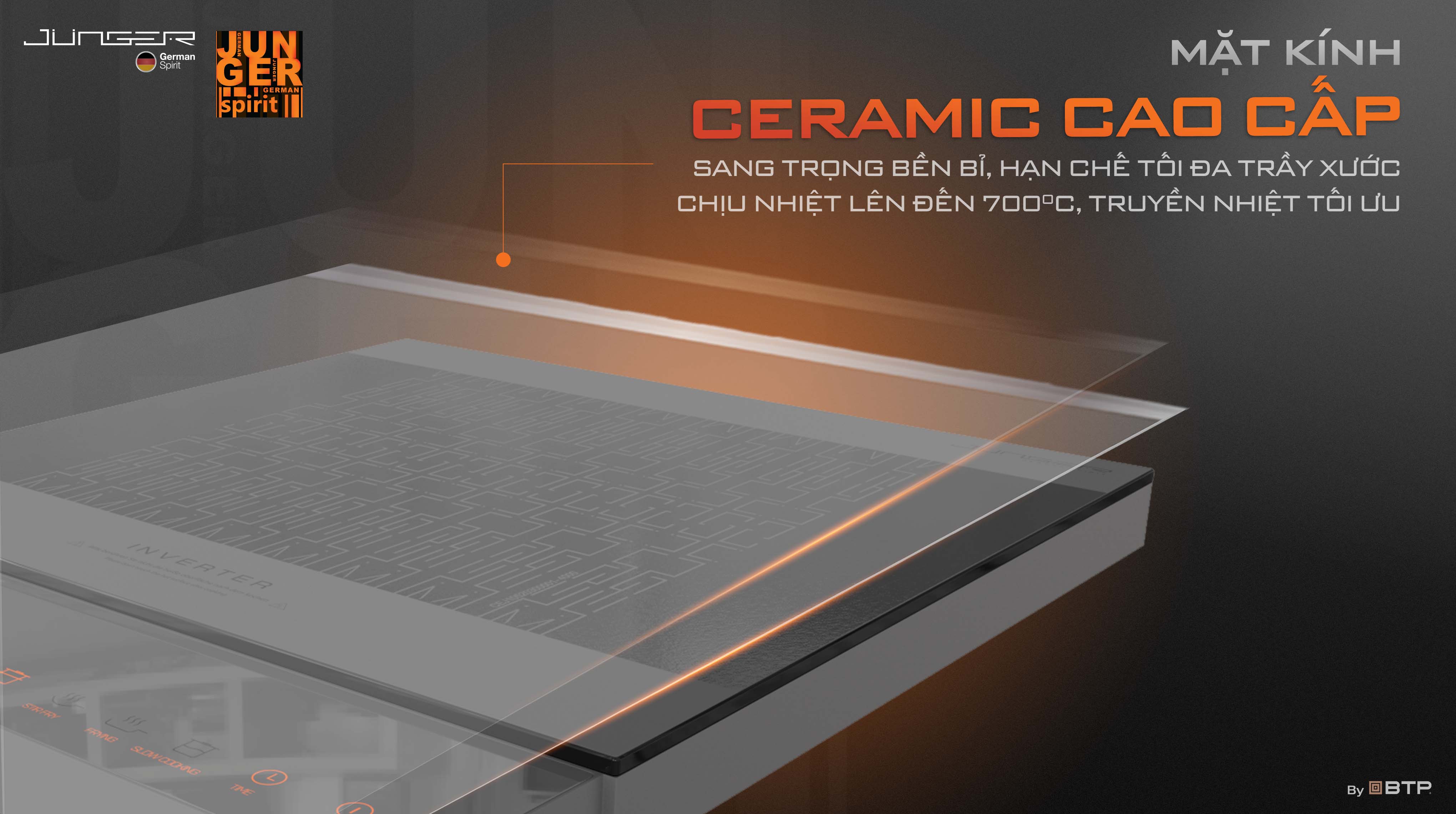 Mặt bếp làm từ kính Ceramic sang trọng, thời trang với thiết kế họa tiết hoa văn đặc biệt trẻ trung, hiện đại vô cùng ấn tượng.