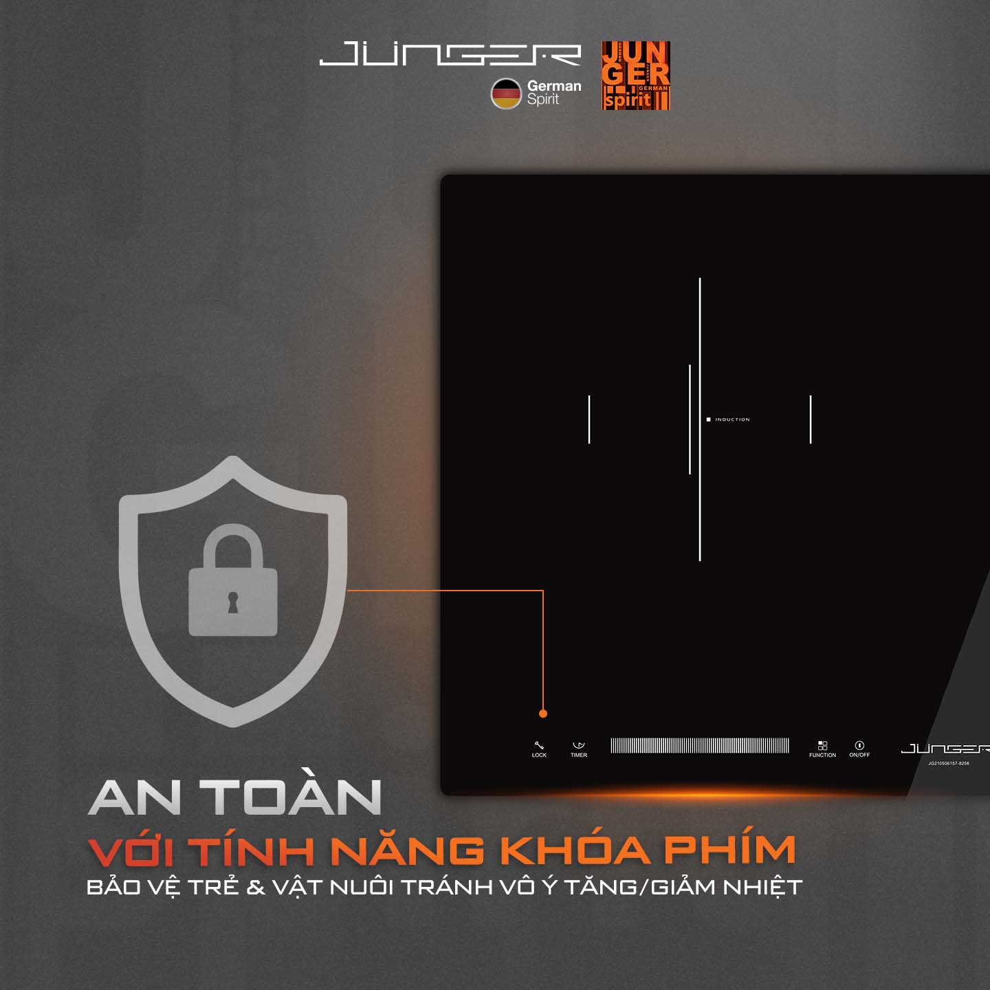 Junger CEJ-203-IF được trang bị rất nhiều tính năng thông minh, đảm bảo an toàn tuyệt đối cho bếp và người sử dụng.