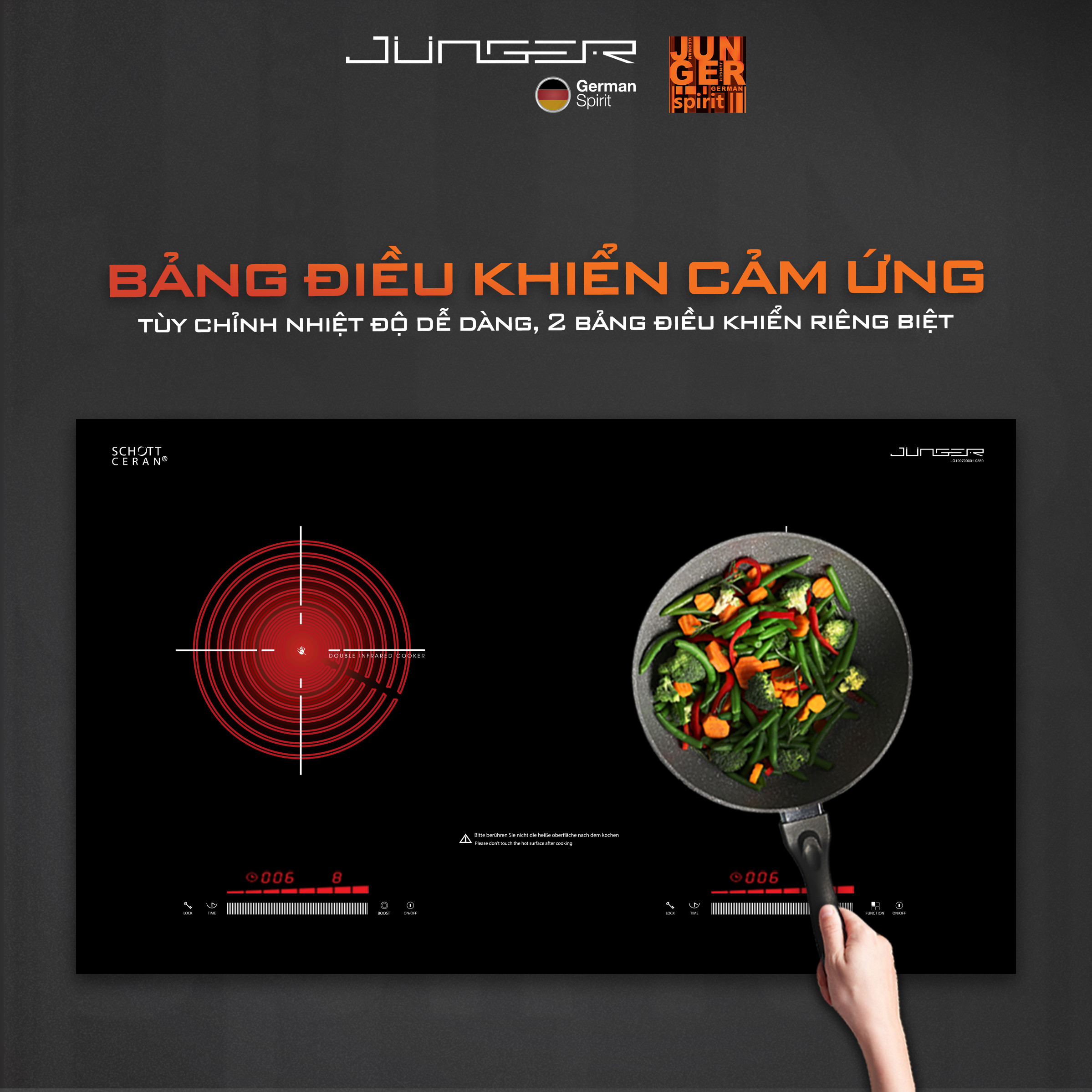 SIS-68 được trang bị 2 bảng điều khiển cảm ứng Slider - Direct Control siêu nhạy riêng biệt cho từng vùng nấu, kết hợp đèn LED hiển thị rõ ràng, dễ sử dụng.