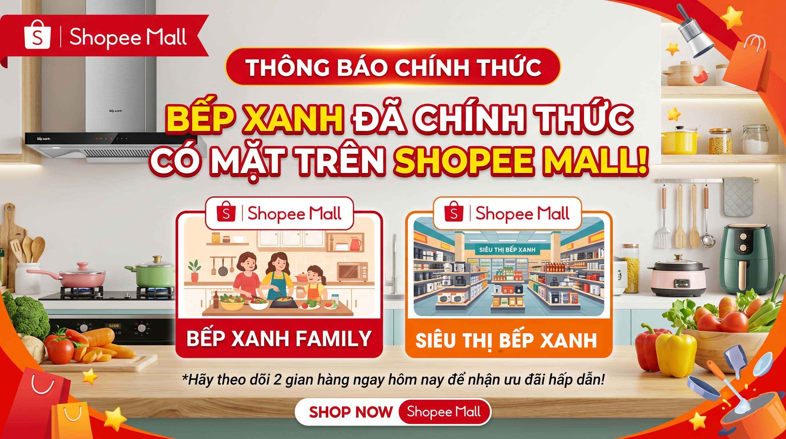 Thông báo hệ thống Bếp Xanh có mặt trên Shopee Mall chính thức